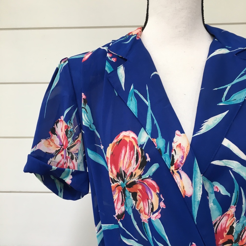 Vintage 80s Does 40s Sheer Floral Midi Dress - Picture 4 of 8